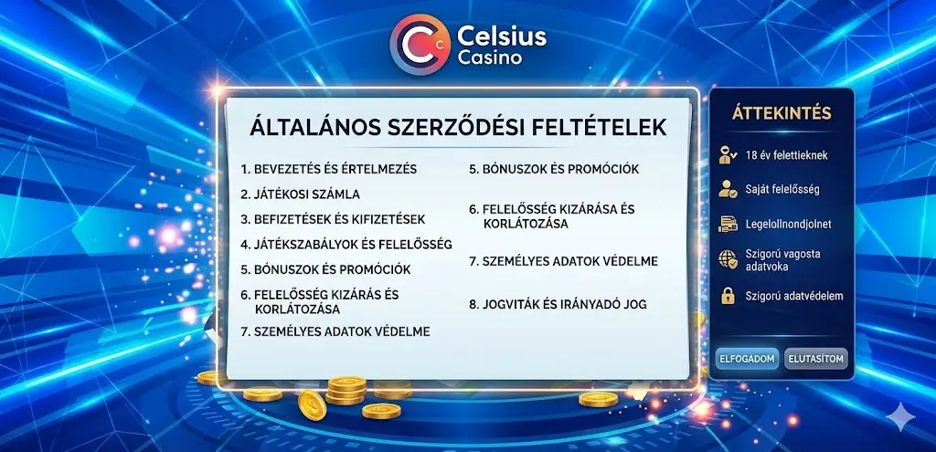Celsius Casino felhasználási feltételek